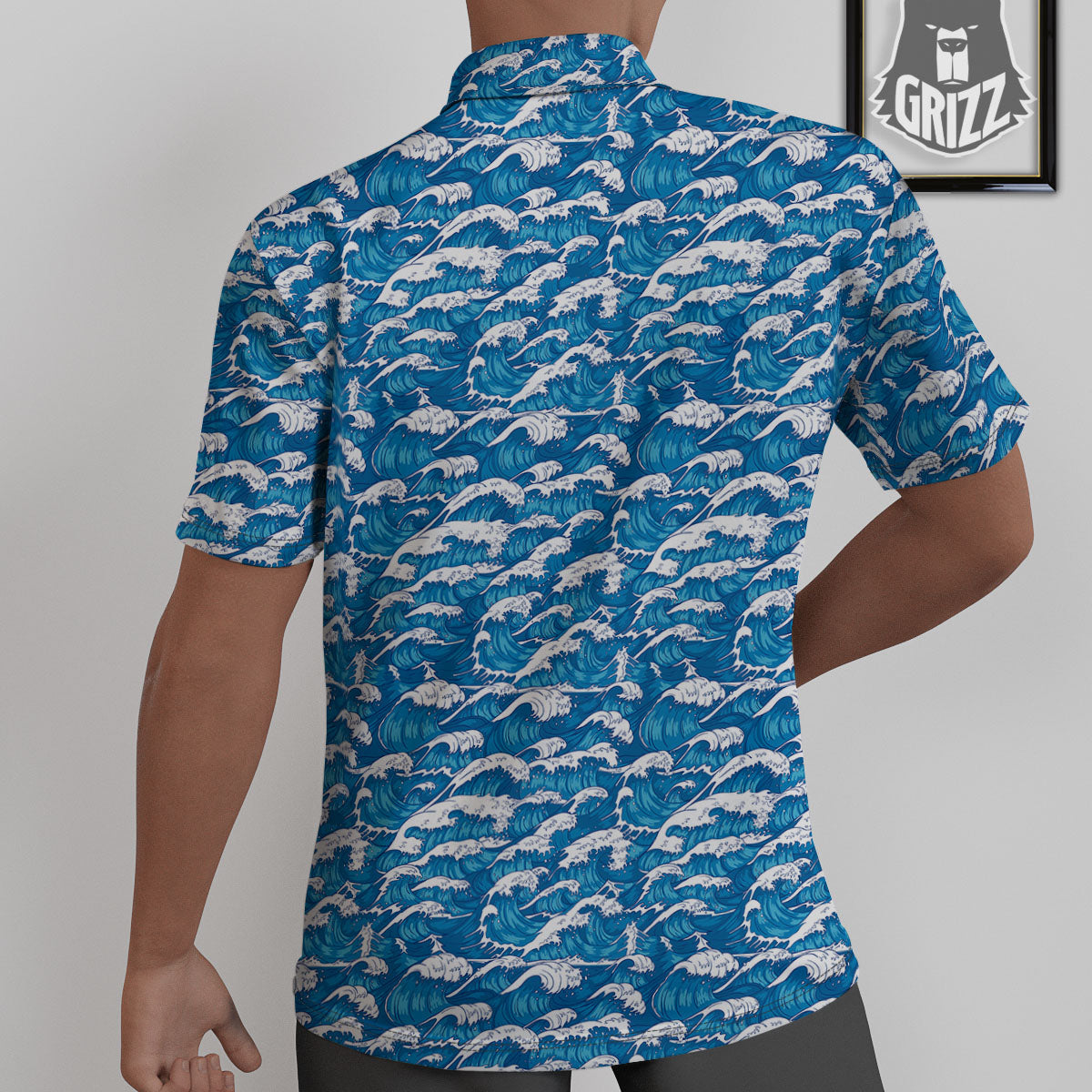 Surfing Wave Blue Print Pattern Untucked Shirts-grizzshop