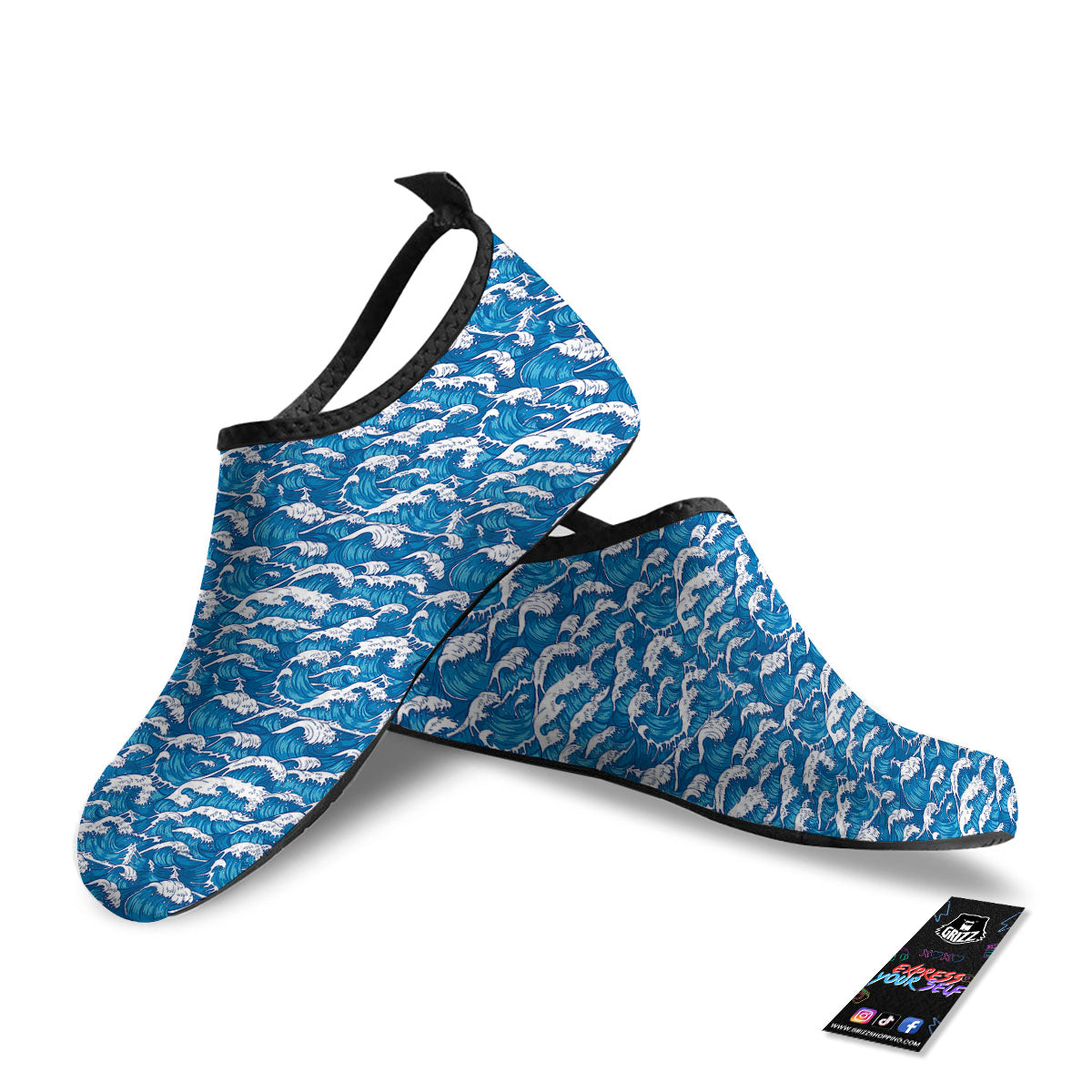 Surfing Wave Blue Print Pattern Water Shoes-grizzshop