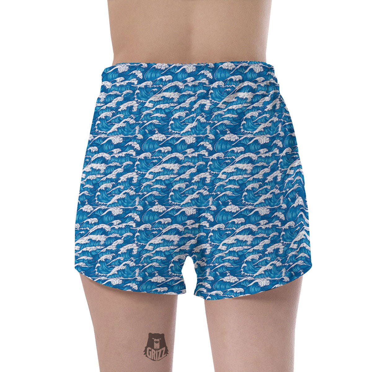 Surfing Wave Blue Print Pattern Women's Shorts-grizzshop
