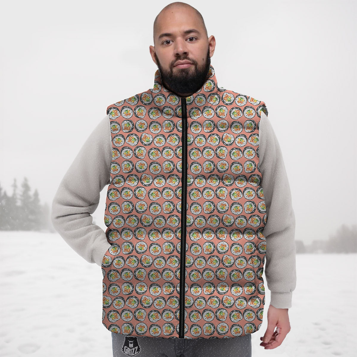 Sushi Colorful Print Pattern Down Vest-grizzshop