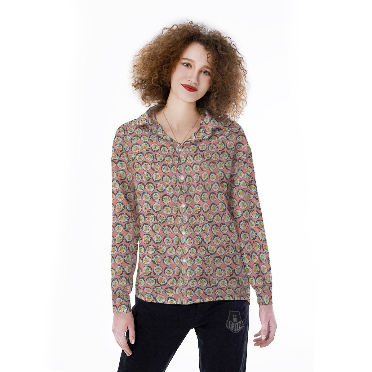 Sushi Colorful Print Pattern Women's Long Sleeve Shirts-grizzshop