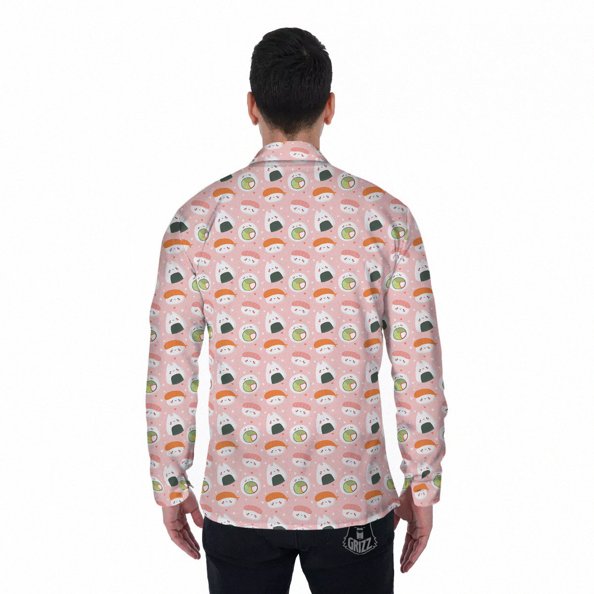 Sushi Cute Japanese Print Pattern Men's Long Sleeve Shirts-grizzshop