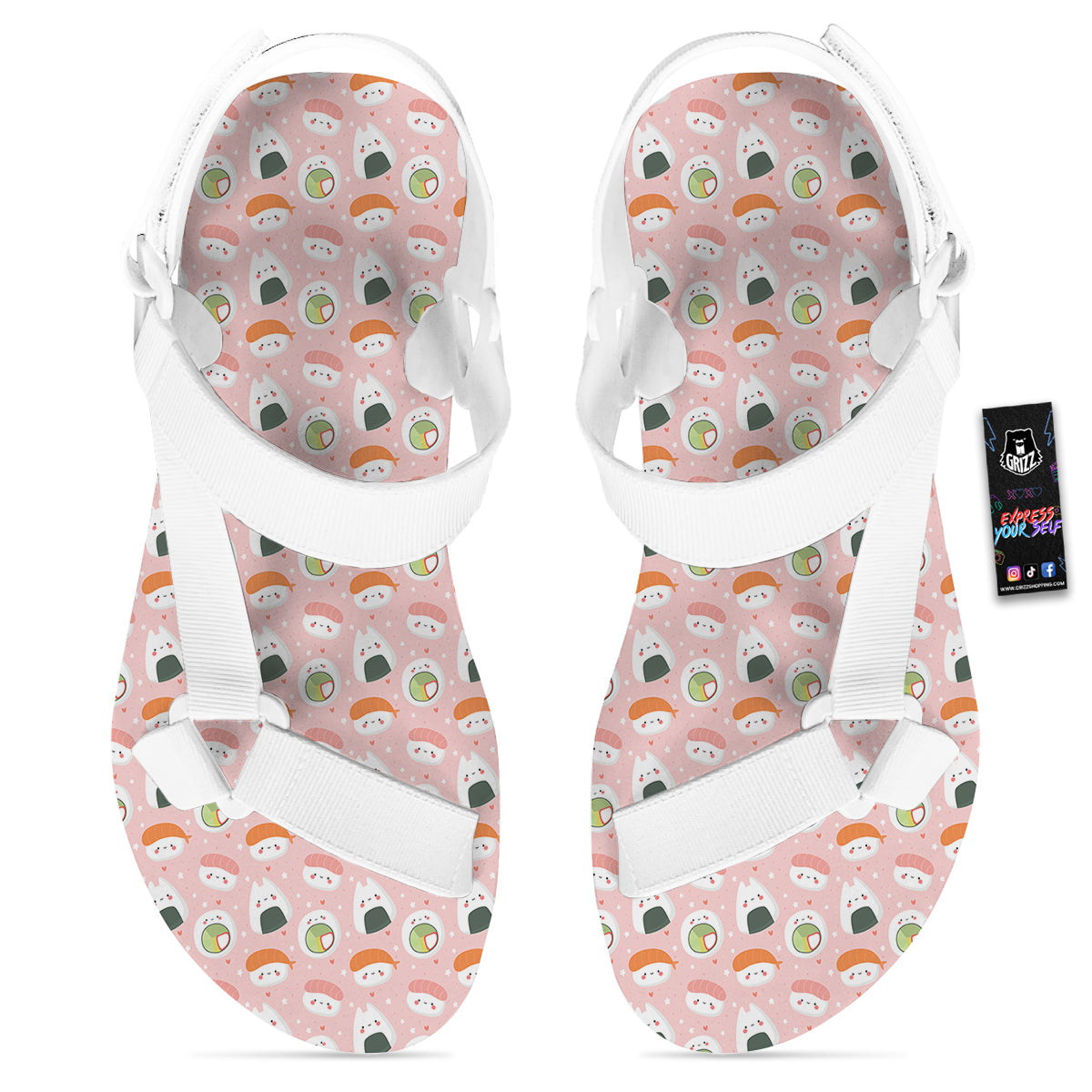 Sushi Cute Japanese Print Pattern White Open Toe Sandals-grizzshop