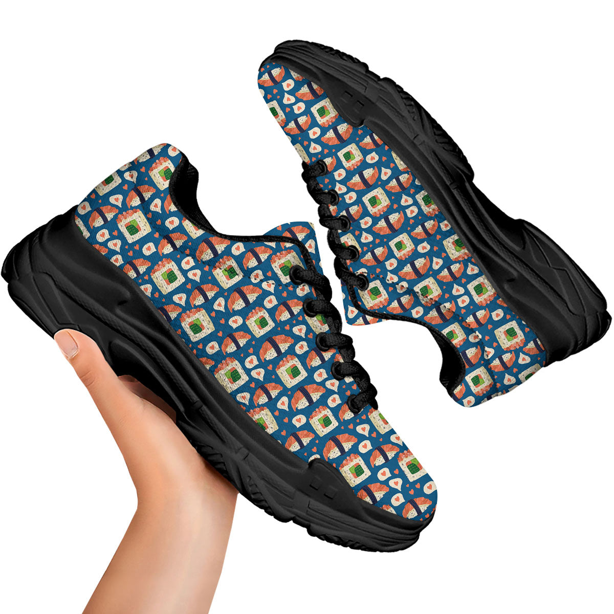 Sushi Doodle Japanese Print Pattern Black Chunky Shoes-grizzshop
