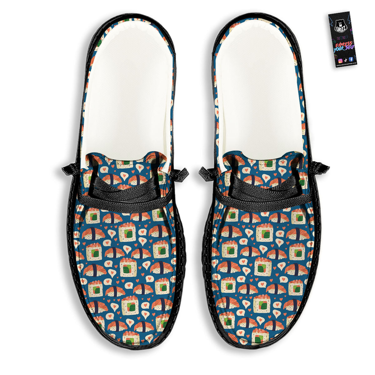 Sushi Doodle Japanese Print Pattern Black Loafers-grizzshop