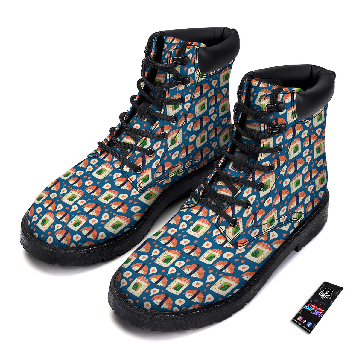 Sushi Doodle Japanese Print Pattern Boots-grizzshop