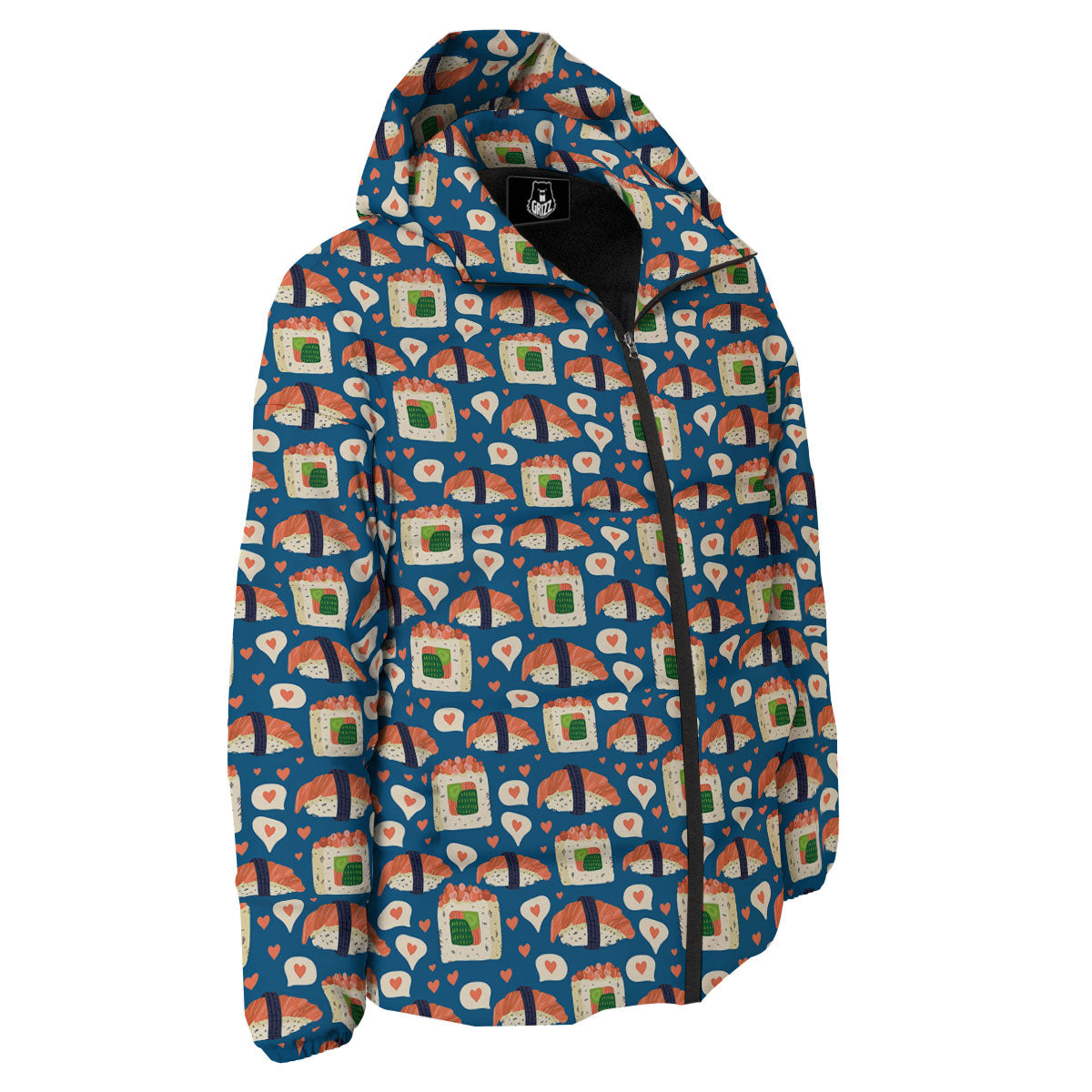 Sushi Doodle Japanese Print Pattern Down Jacket-grizzshop