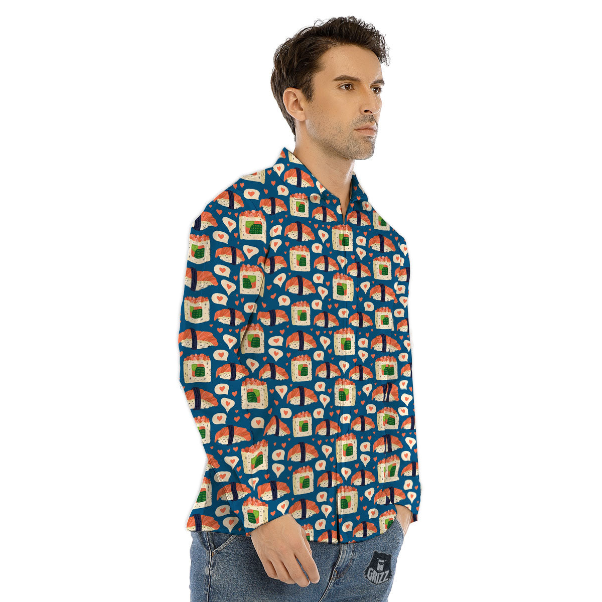 Sushi Doodle Japanese Print Pattern Men's Dress Shirts-grizzshop