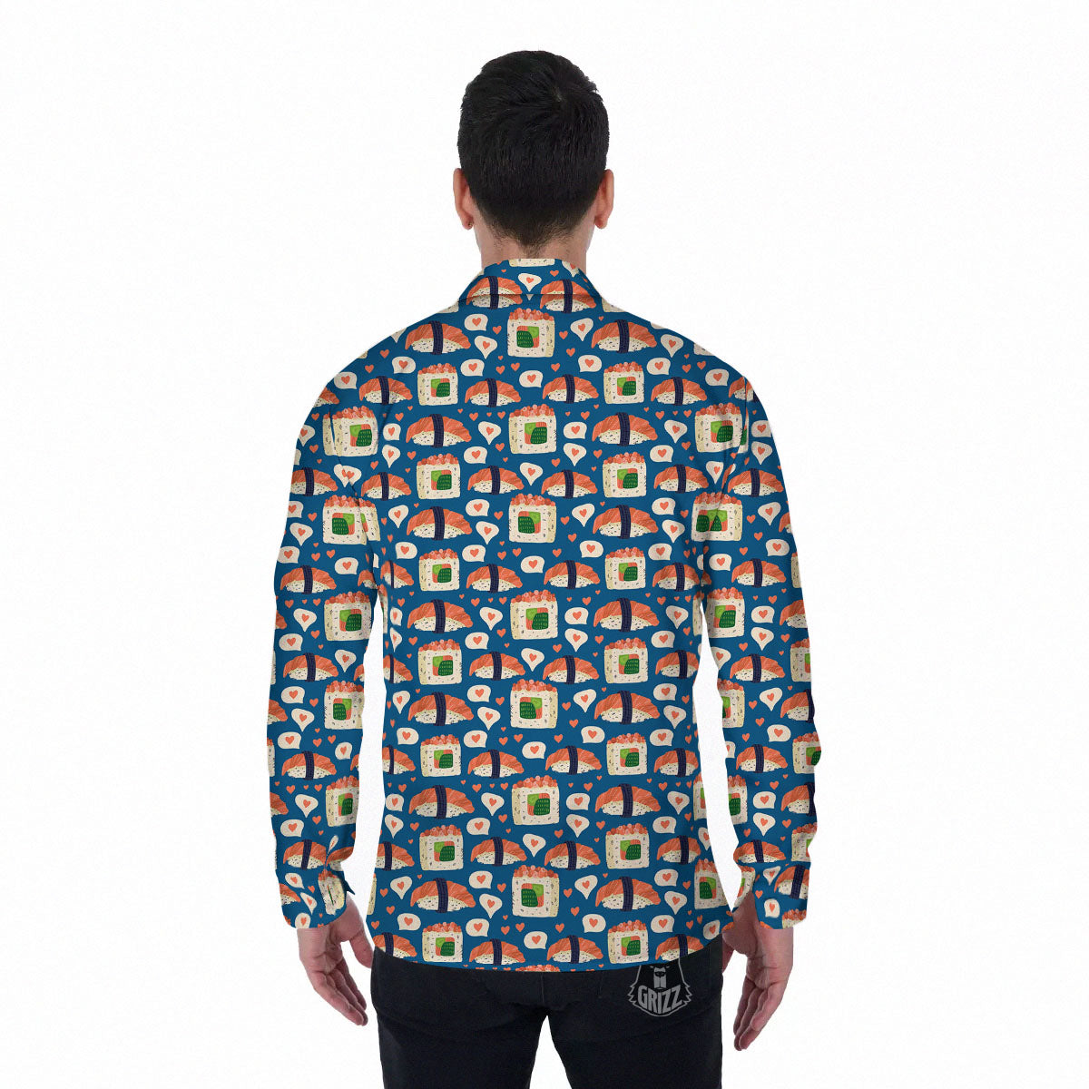 Sushi Doodle Japanese Print Pattern Men's Long Sleeve Shirts-grizzshop