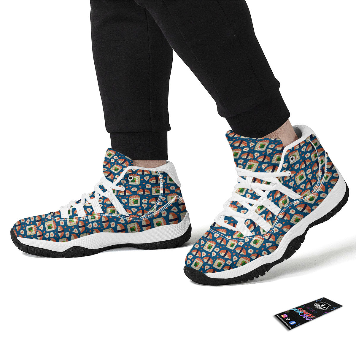 Sushi Doodle Japanese Print Pattern White Bball Shoes-grizzshop