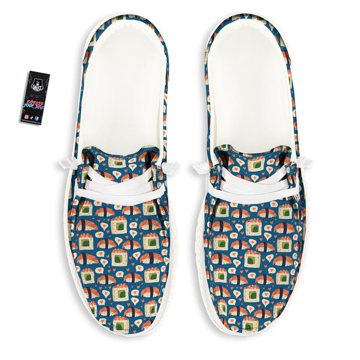Sushi Doodle Japanese Print Pattern White Loafers-grizzshop