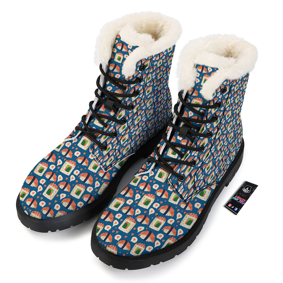 Sushi Doodle Japanese Print Pattern Winter Boots-grizzshop