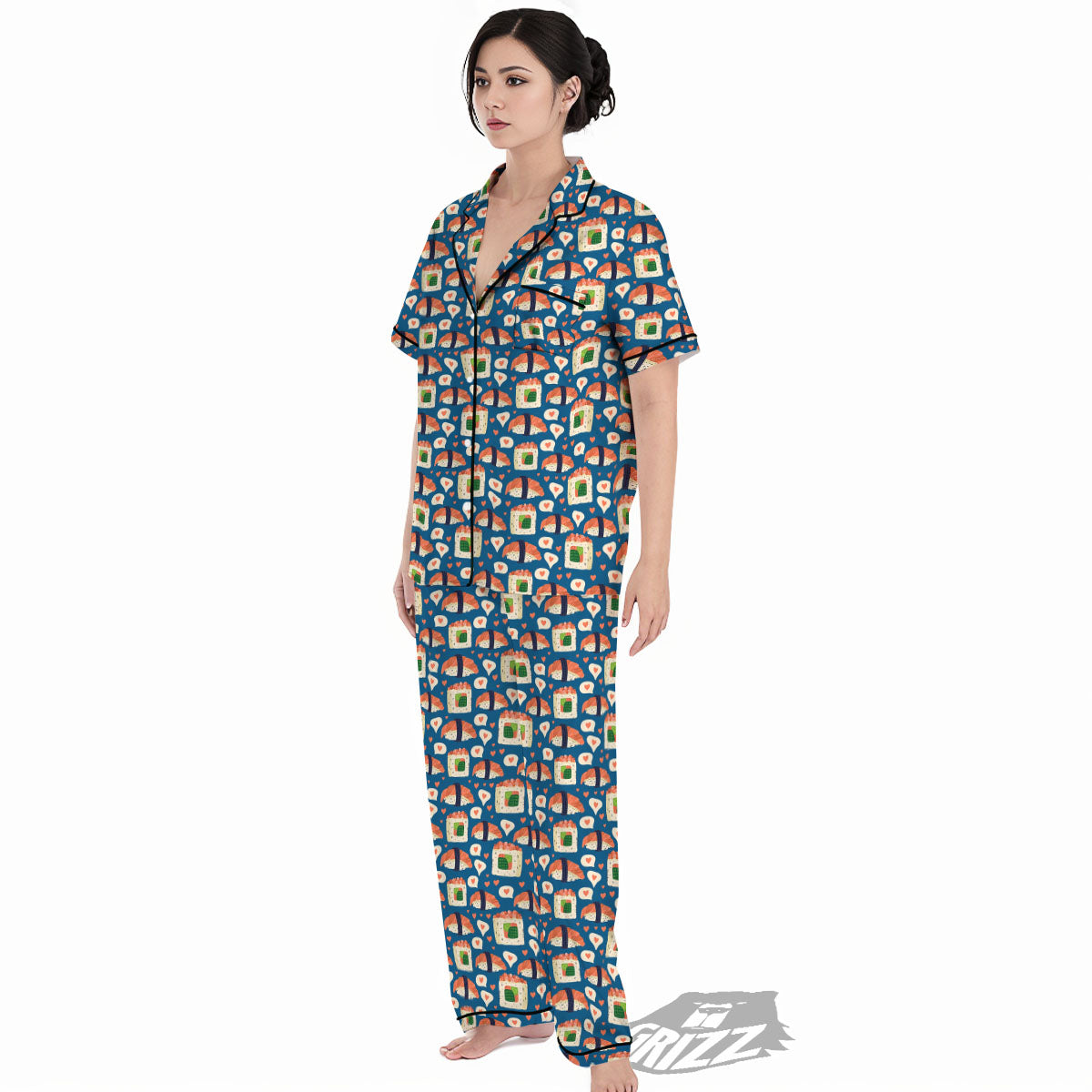 Sushi Doodle Japanese Print Pattern Women's Pajamas Set-grizzshop