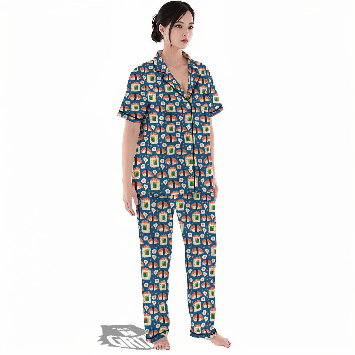 Sushi Doodle Japanese Print Pattern Women's Pajamas Set-grizzshop