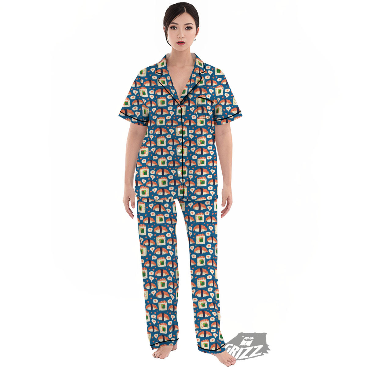 Sushi Doodle Japanese Print Pattern Women's Pajamas Set-grizzshop
