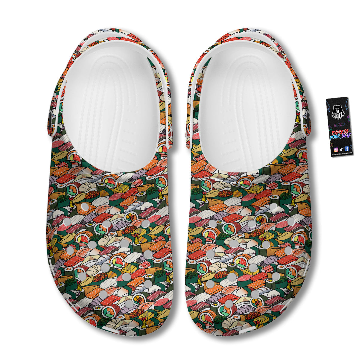 Sushi Japanese Colorful Print Pattern Clog-grizzshop