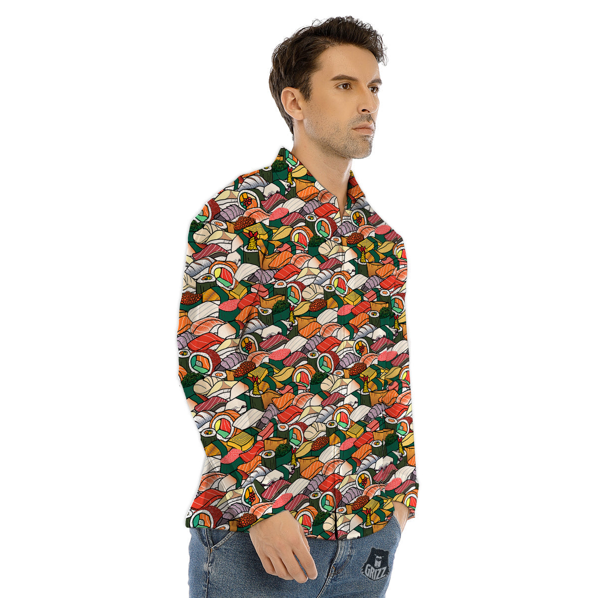 Sushi Japanese Colorful Print Pattern Men's Dress Shirts-grizzshop