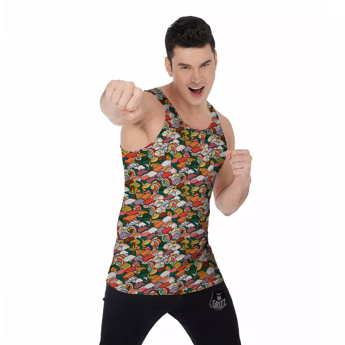 Sushi Japanese Colorful Print Pattern Men's Tank Top-grizzshop