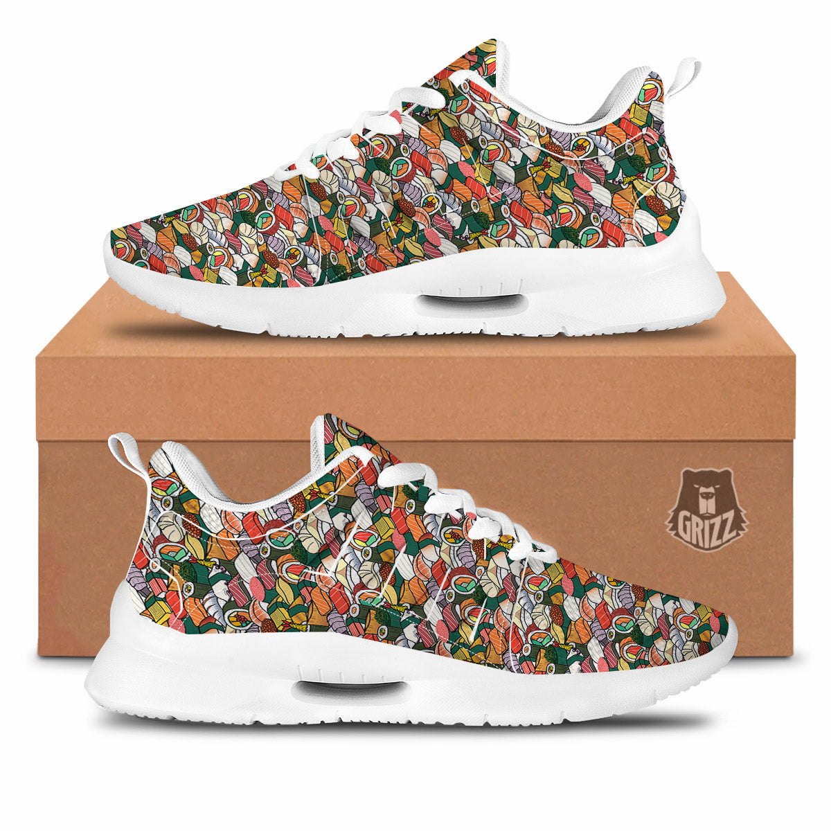 Sushi Japanese Colorful Print Pattern Tennis Shoes-grizzshop
