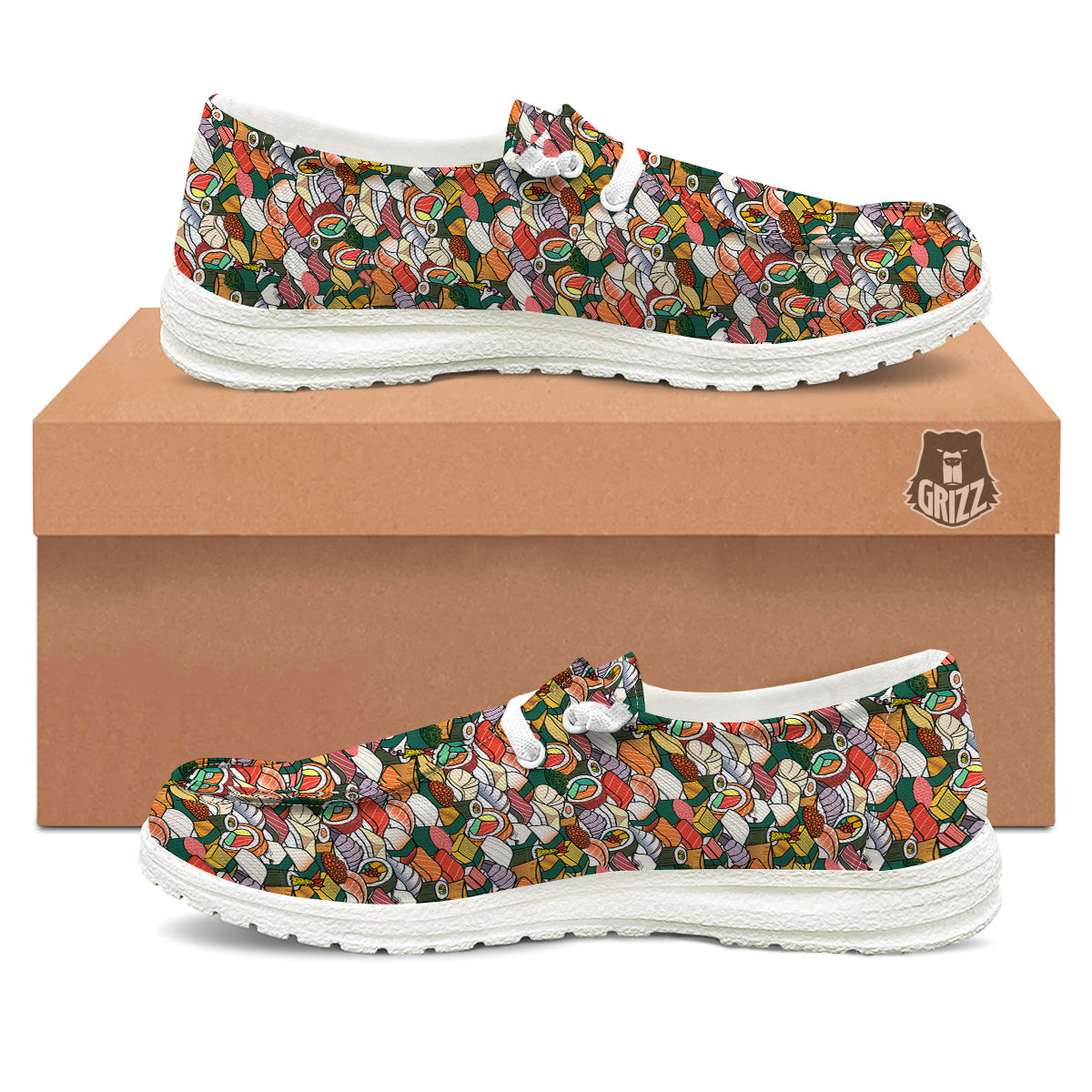 Sushi Japanese Colorful Print Pattern White Loafers-grizzshop