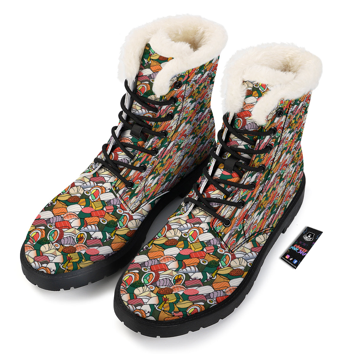 Sushi Japanese Colorful Print Pattern Winter Boots-grizzshop