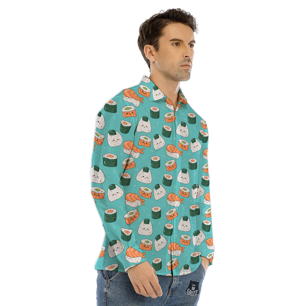 Sushi Kawaii Japanese Print Pattern Men's Dress Shirts-grizzshop
