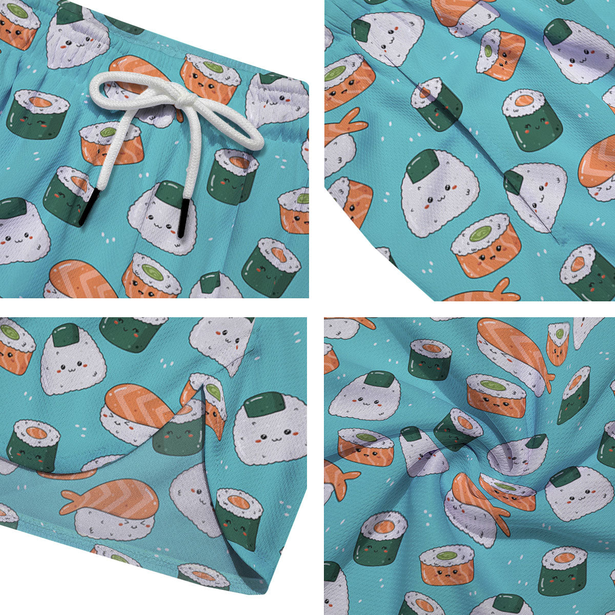 Sushi Kawaii Japanese Print Pattern Men's Running Shorts-grizzshop