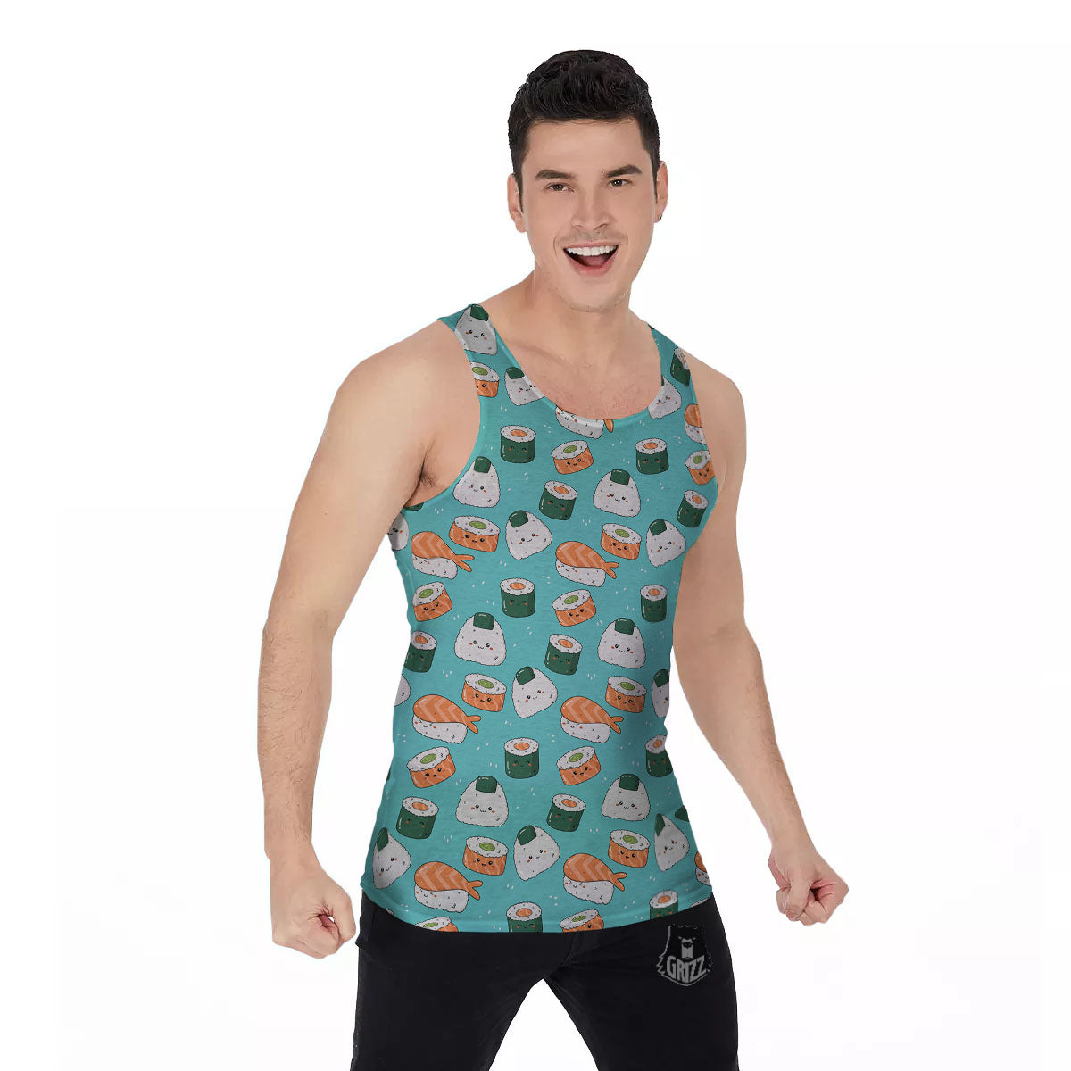 Sushi Kawaii Japanese Print Pattern Men's Tank Top-grizzshop