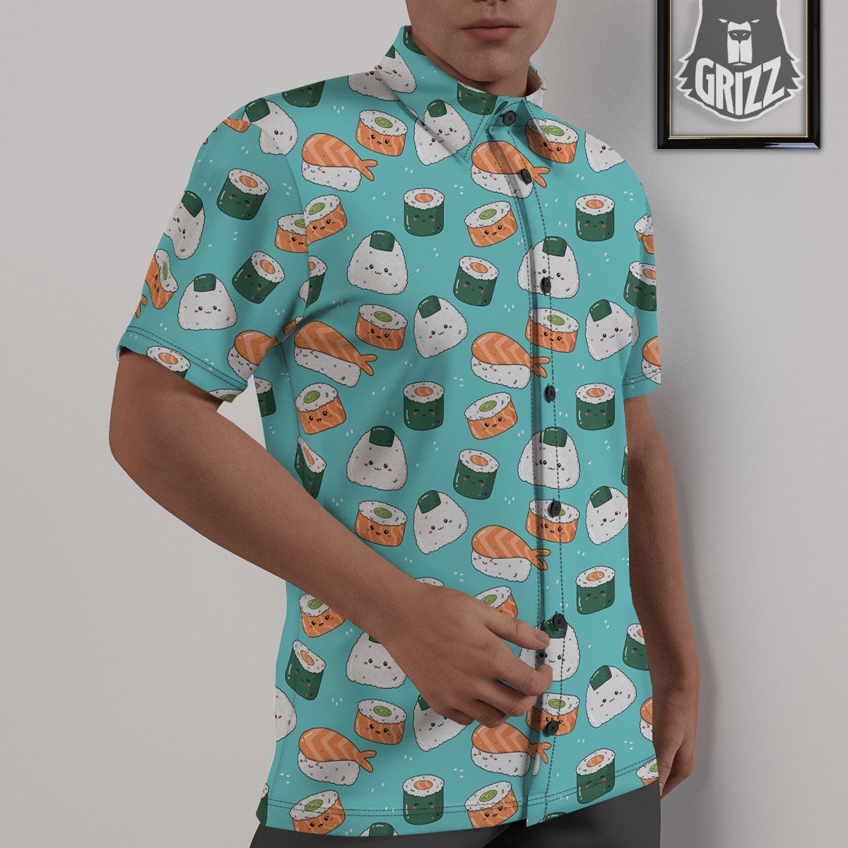 Sushi Kawaii Japanese Print Pattern Untucked Shirts-grizzshop