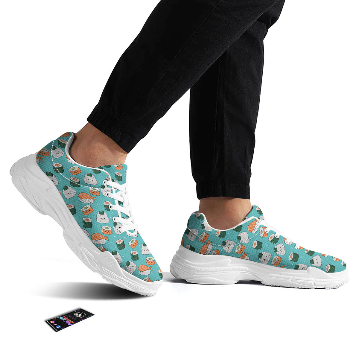 Sushi Kawaii Japanese Print Pattern White Chunky Shoes-grizzshop