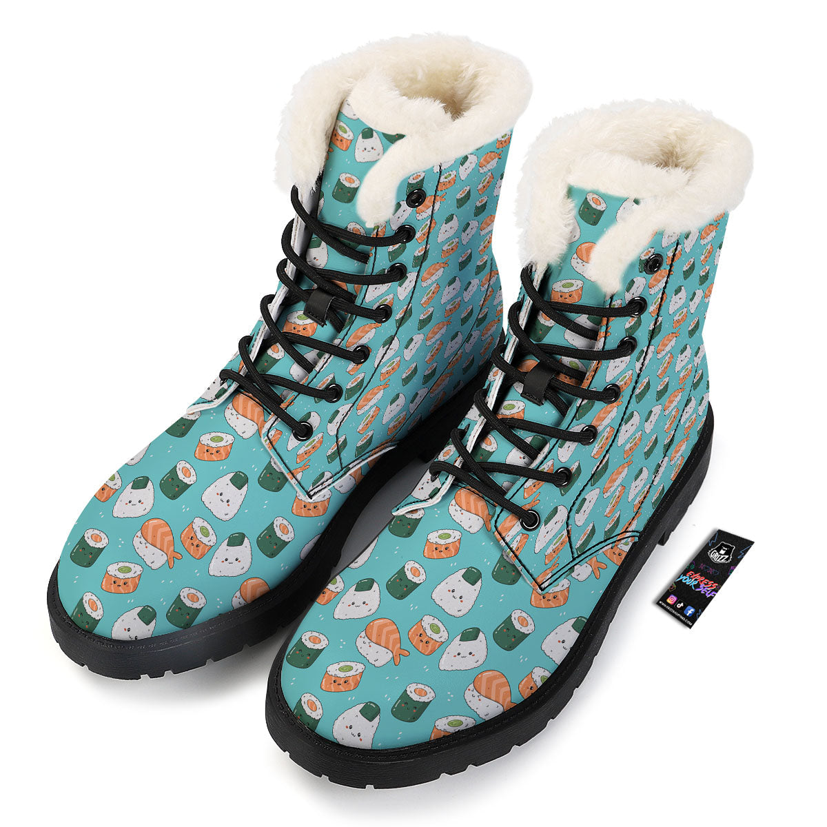 Sushi Kawaii Japanese Print Pattern Winter Boots-grizzshop