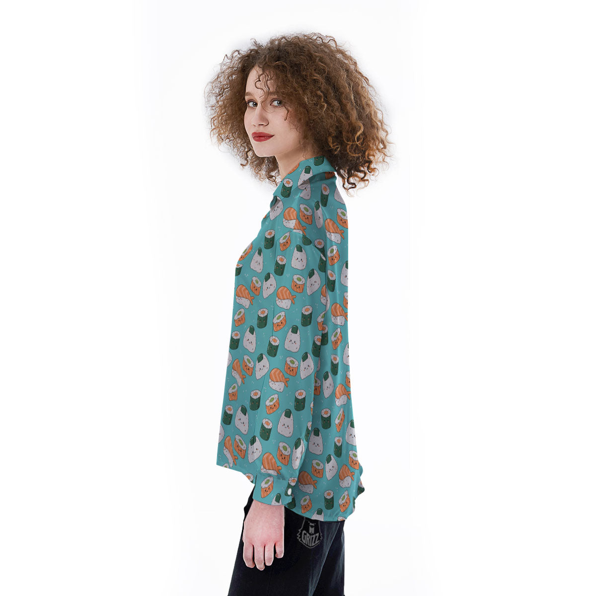 Sushi Kawaii Japanese Print Pattern Women's Long Sleeve Shirts-grizzshop