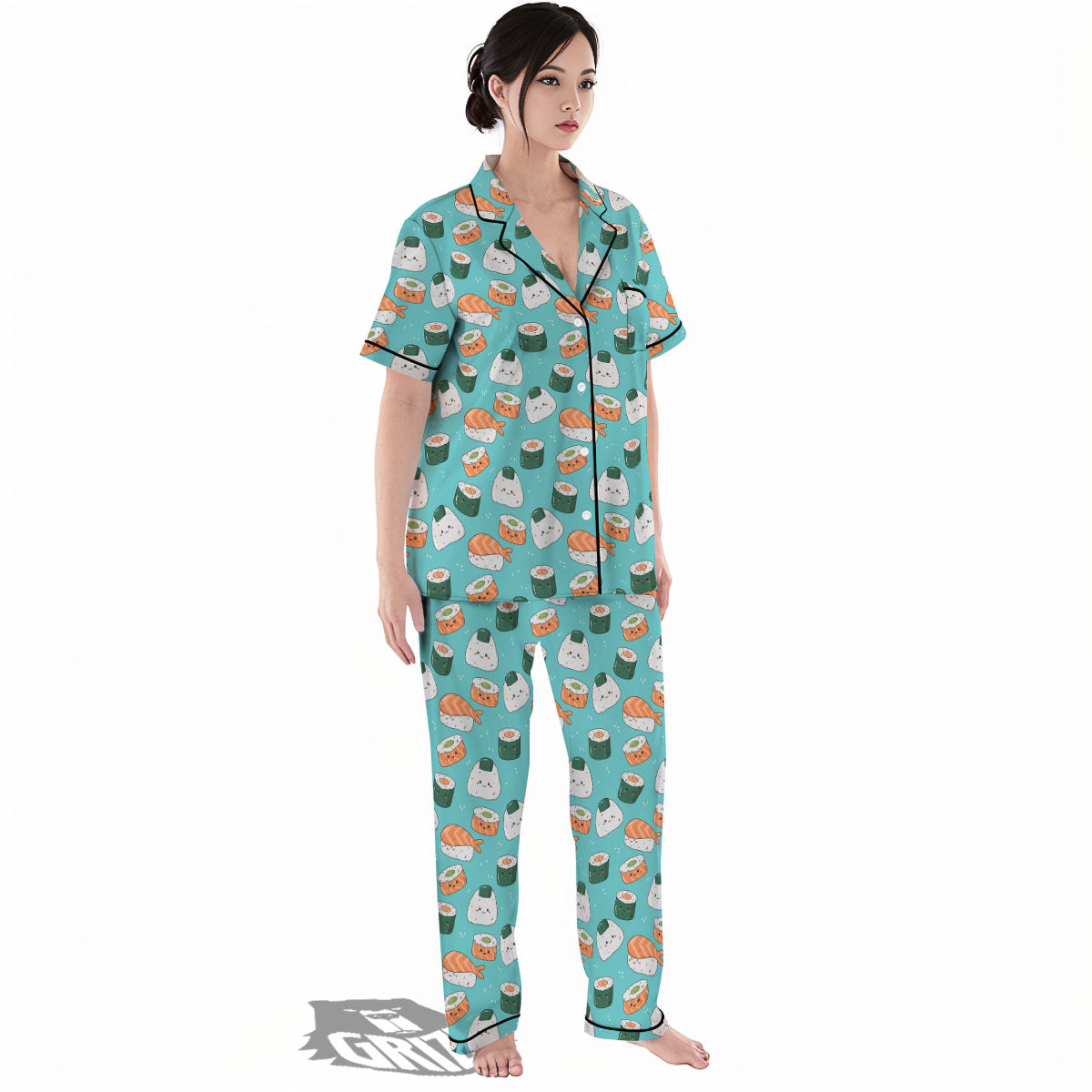 Sushi Kawaii Japanese Print Pattern Women's Pajamas Set-grizzshop
