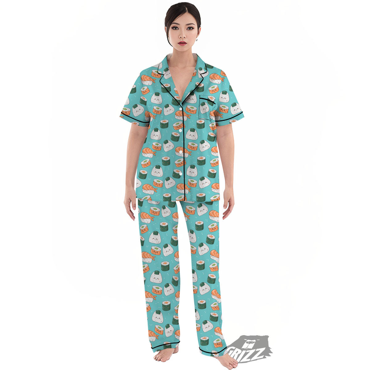 Sushi Kawaii Japanese Print Pattern Women's Pajamas Set-grizzshop