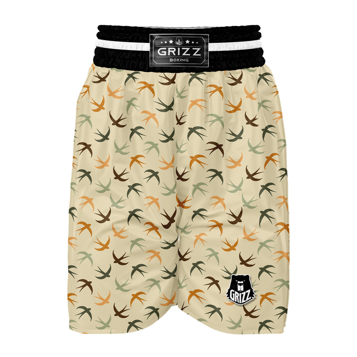 Swallow Beige Color Print Pattern Boxing Shorts-grizzshop