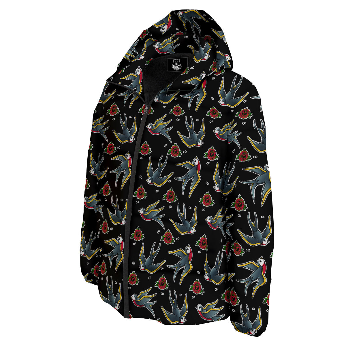 Swallows And Roses Tattoo Print Pattern Down Jacket-grizzshop