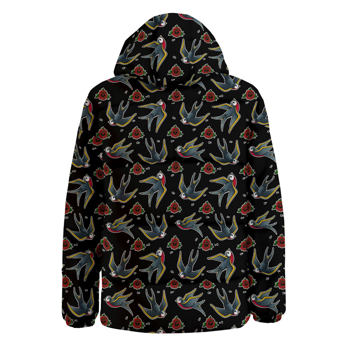 Swallows And Roses Tattoo Print Pattern Down Jacket-grizzshop