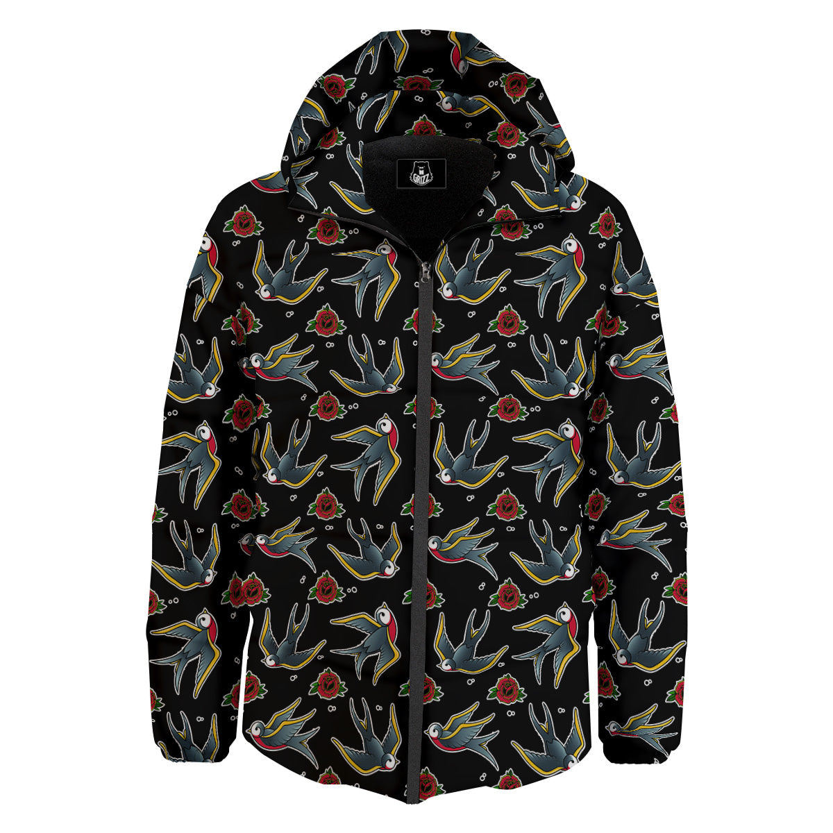 Swallows And Roses Tattoo Print Pattern Down Jacket-grizzshop