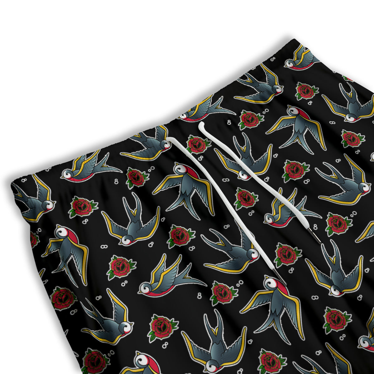 Swallows And Roses Tattoo Print Pattern Men's Athletic Shorts