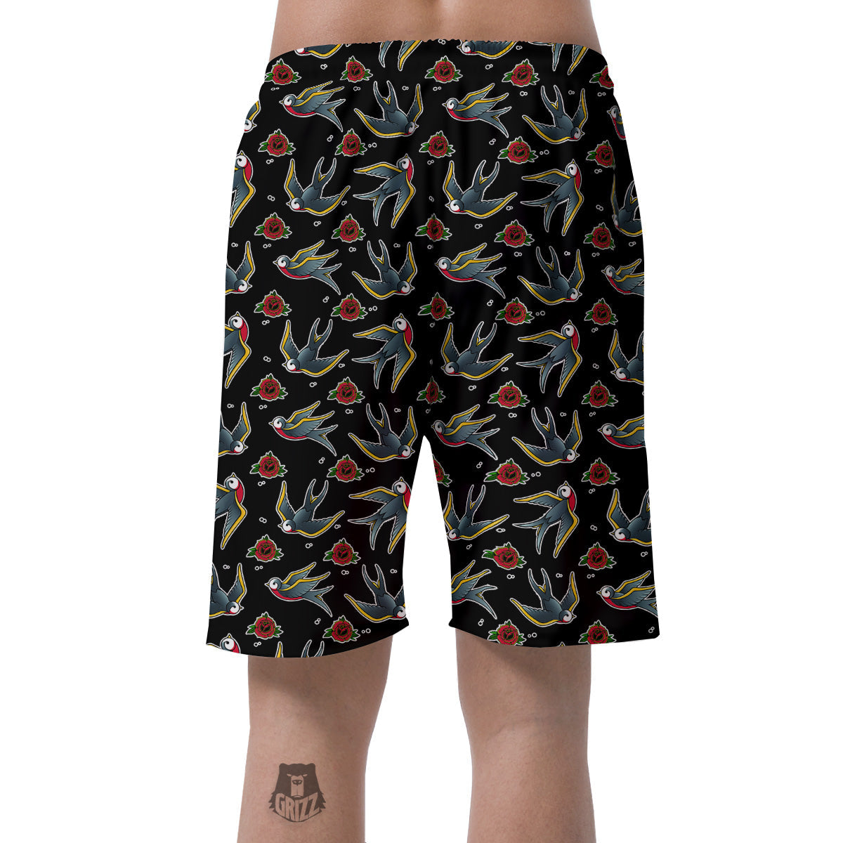 Swallows And Roses Tattoo Print Pattern Men's Shorts-grizzshop