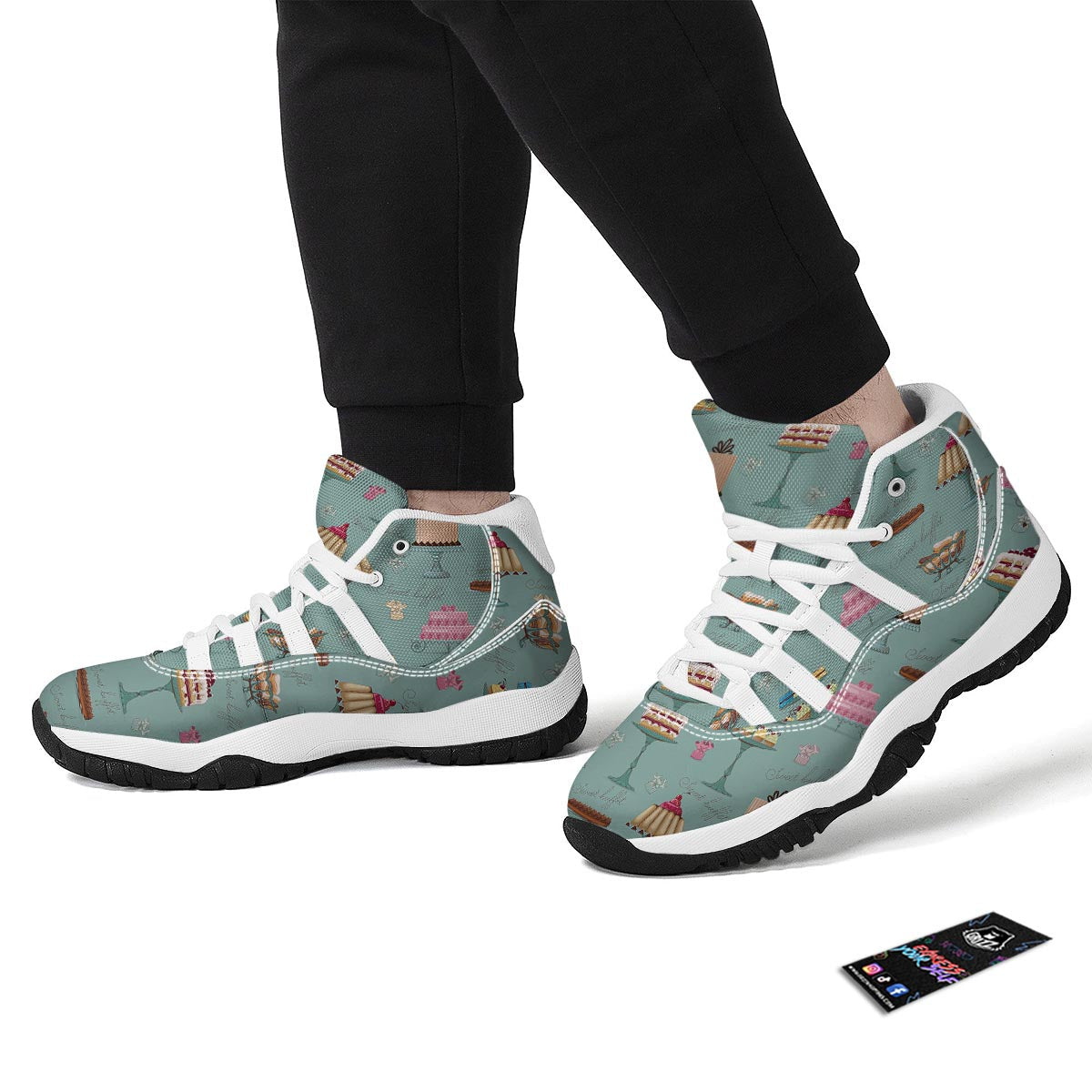 Sweet Cake Pattern Print White Bball Shoes-grizzshop