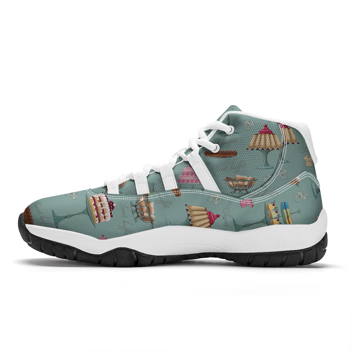 Sweet Cake Pattern Print White Bball Shoes-grizzshop