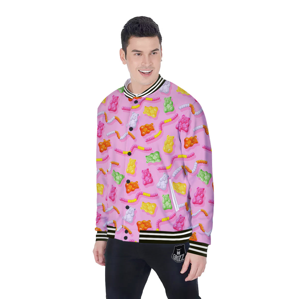 Sweet Gummy Bears And Worms Print Pattern Baseball Jacket-grizzshop