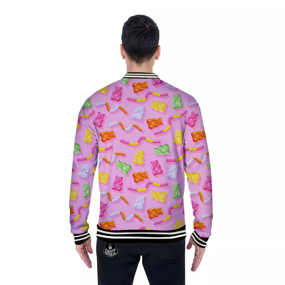 Sweet Gummy Bears And Worms Print Pattern Baseball Jacket-grizzshop
