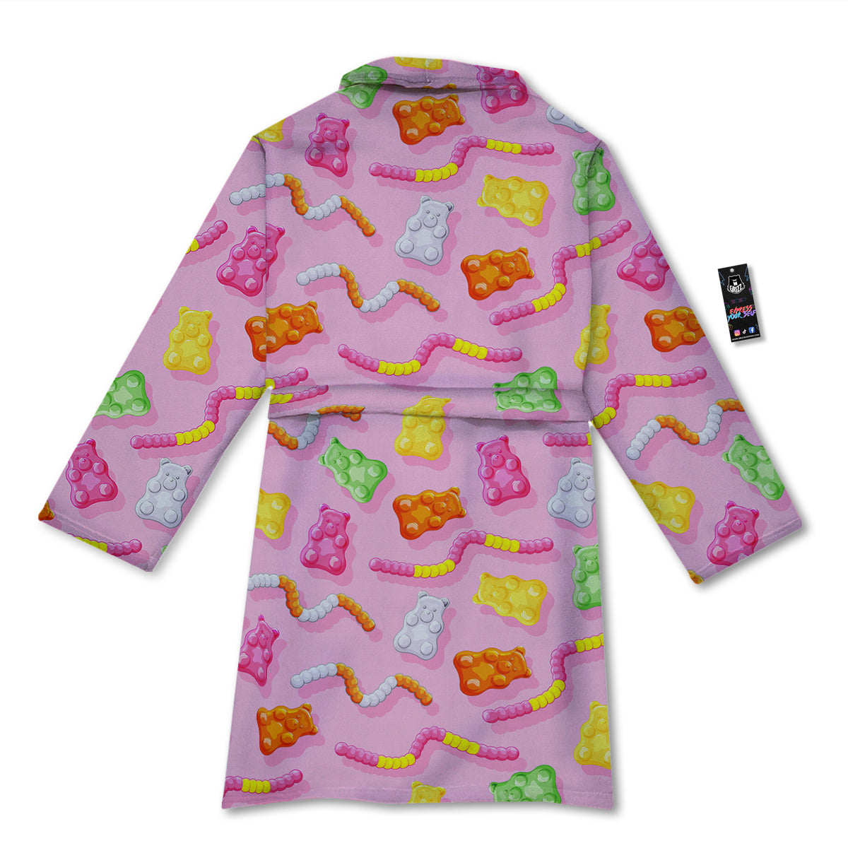 Sweet Gummy Bears And Worms Print Pattern Bathrobe-grizzshop