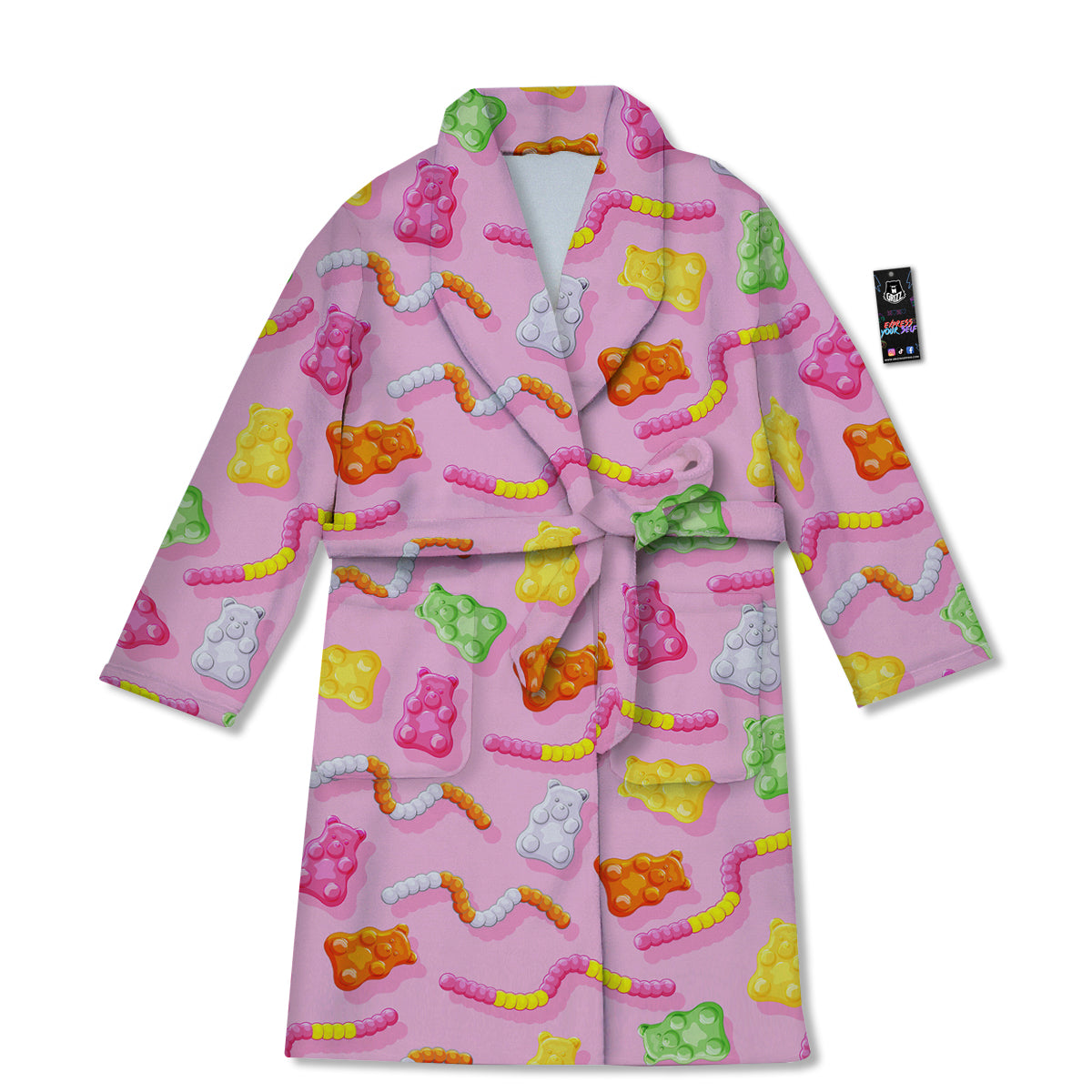 Sweet Gummy Bears And Worms Print Pattern Bathrobe-grizzshop