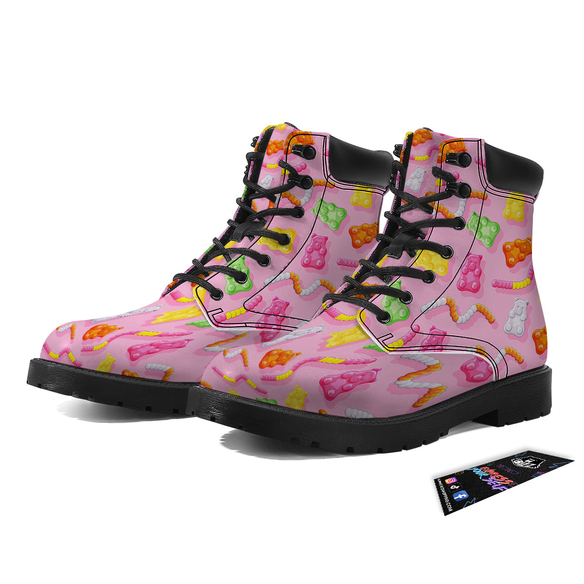 Sweet Gummy Bears And Worms Print Pattern Boots-grizzshop