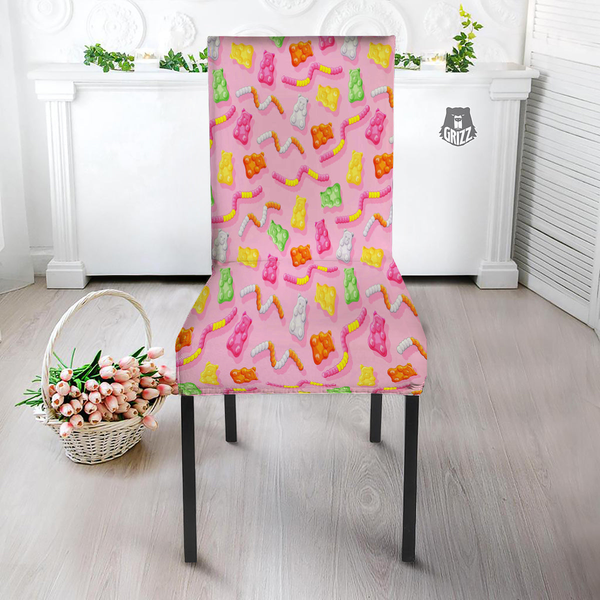 Sweet Gummy Bears And Worms Print Pattern Dining Chair Slipcover-grizzshop