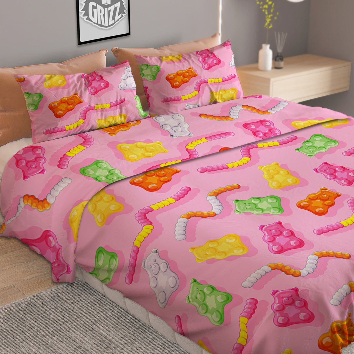 Sweet Gummy Bears And Worms Print Pattern Duvet Cover Bedding Set