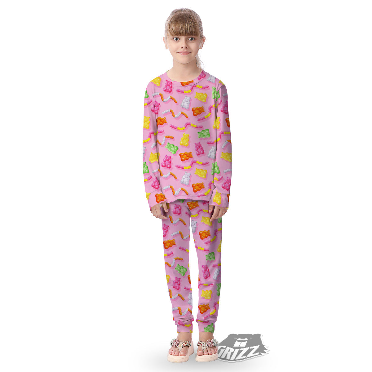 Sweet Gummy Bears And Worms Print Pattern Kid's Pajamas-grizzshop